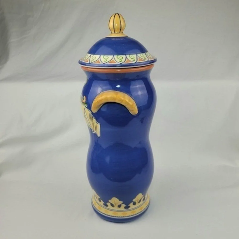 Pfaltzgraff Villa della Luna Pasta Canister Blue Ceramic Jar Jana Kolpen 14.5in